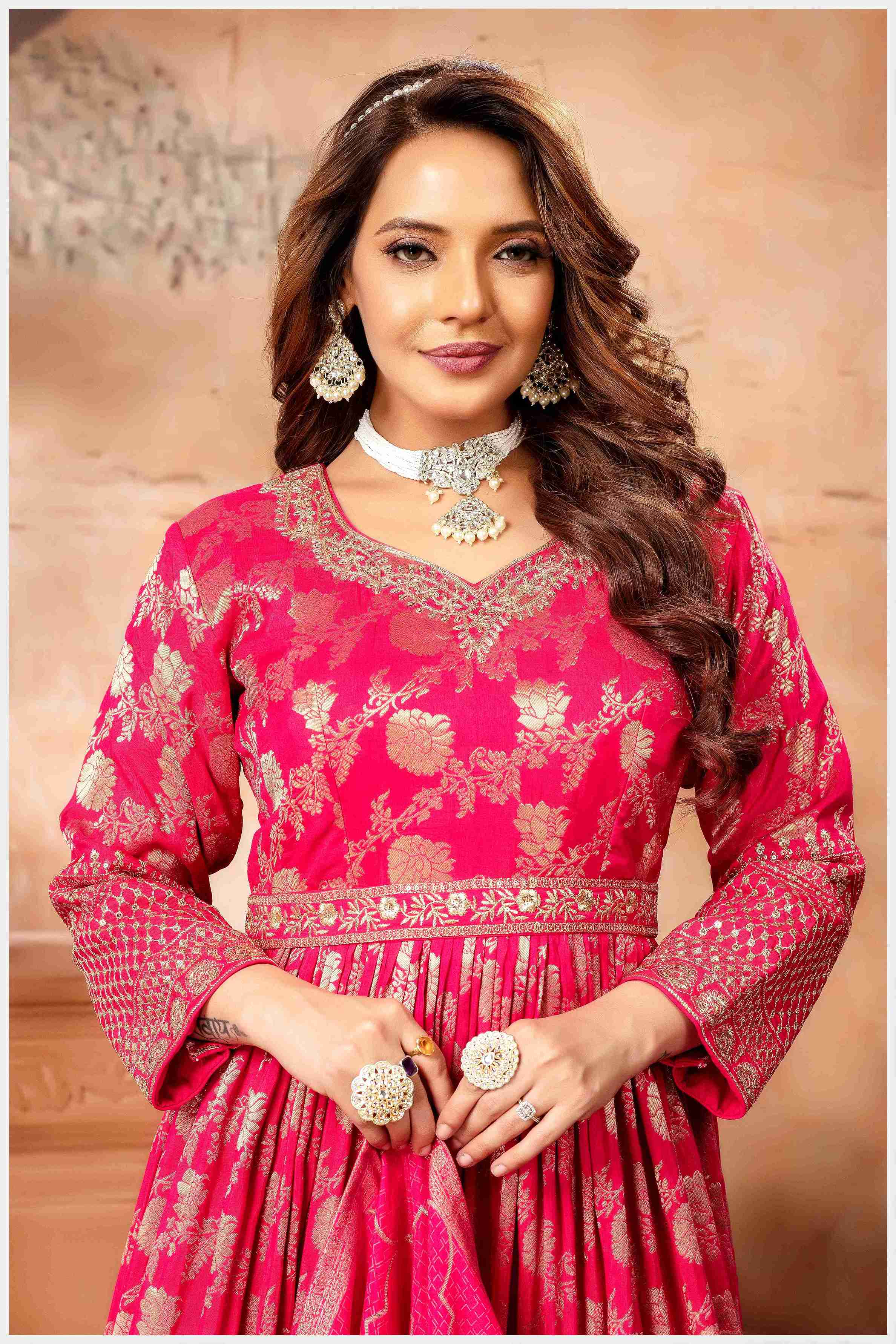 Peach Banarasi-Style Anarkali with Elegant Dupatta