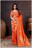 Regal Rust Orange Zari Woven Silk Saree with Stitched Designer Blouse.