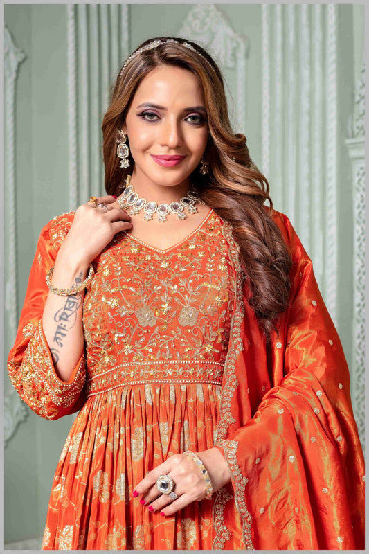 Embroidered Tissue Silk Anarkali Gown