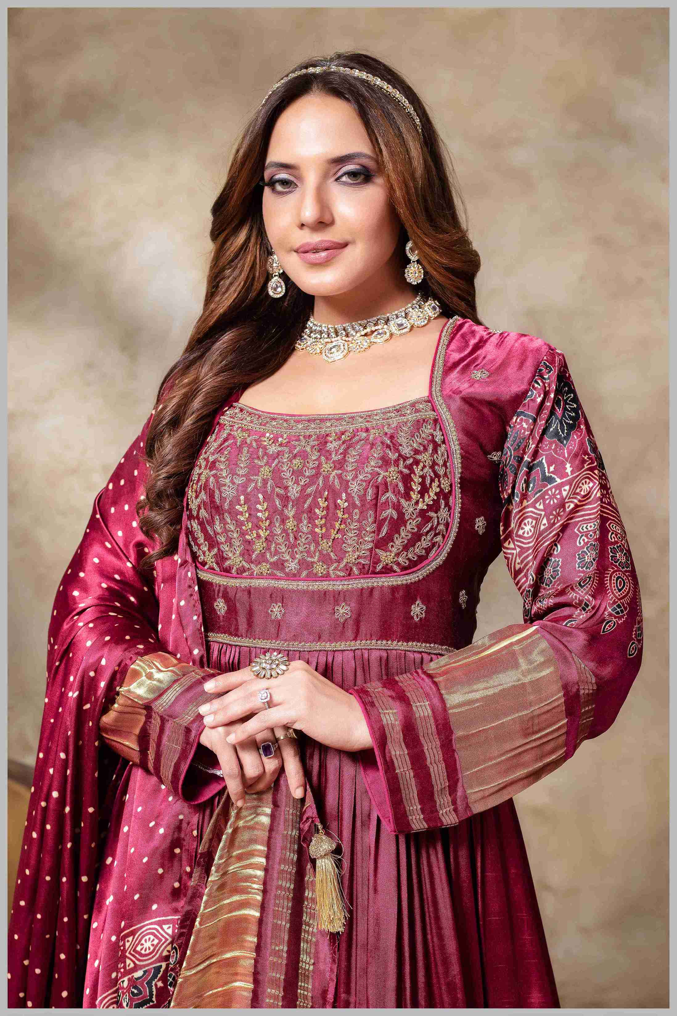 Designer Wine Anarkali Suit with Heavy Embroidery