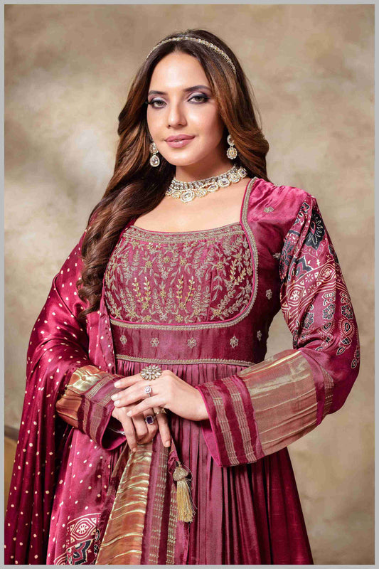 Designer Wine Anarkali Suit with Heavy Embroidery