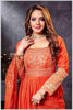 Rust Chinon/Daman Gazi Anarkali Gown with Hand Embroidery