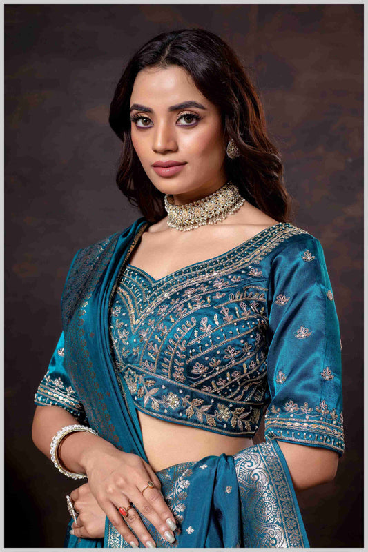 Majestic Dark Rama Crepe Silk With Zari Woven Saree.