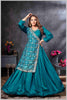 Teal Blue Gown with Embroidered Banarasi Jacket