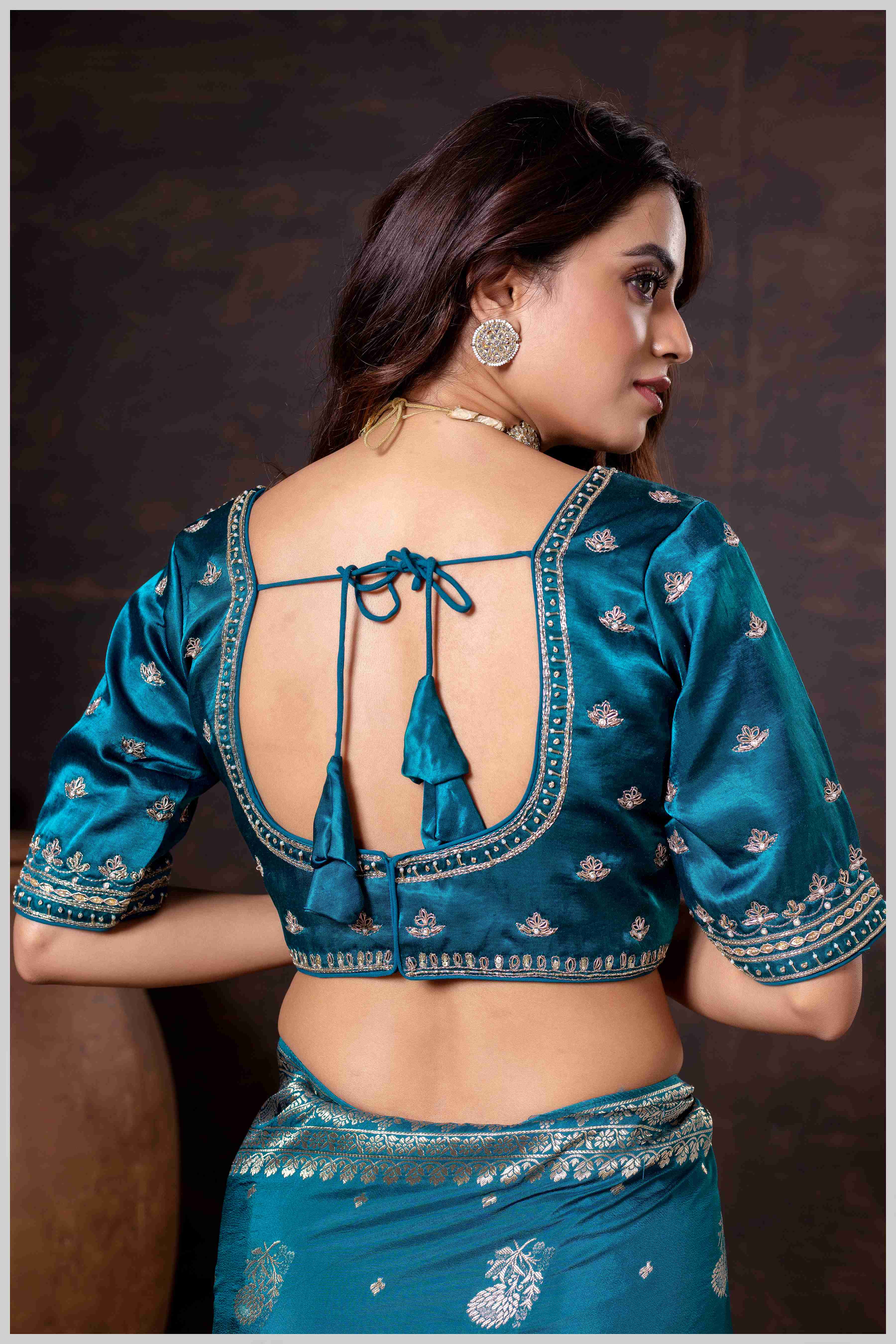 Majestic Dark Rama Crepe Silk With Zari Woven Saree.