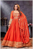 Rust Chinon/Daman Gazi Anarkali Gown with Hand Embroidery