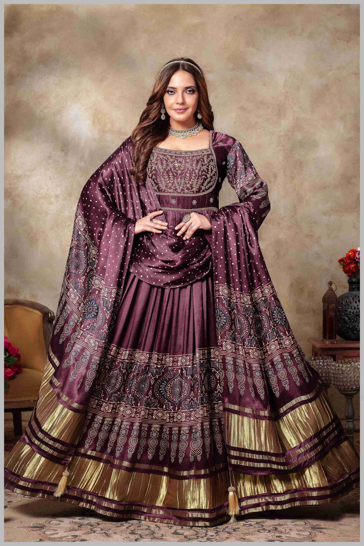 Designer Brown Anarkali Suit with Heavy Embroidery