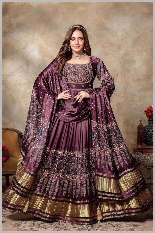 Designer Brown Anarkali Suit with Heavy Embroidery