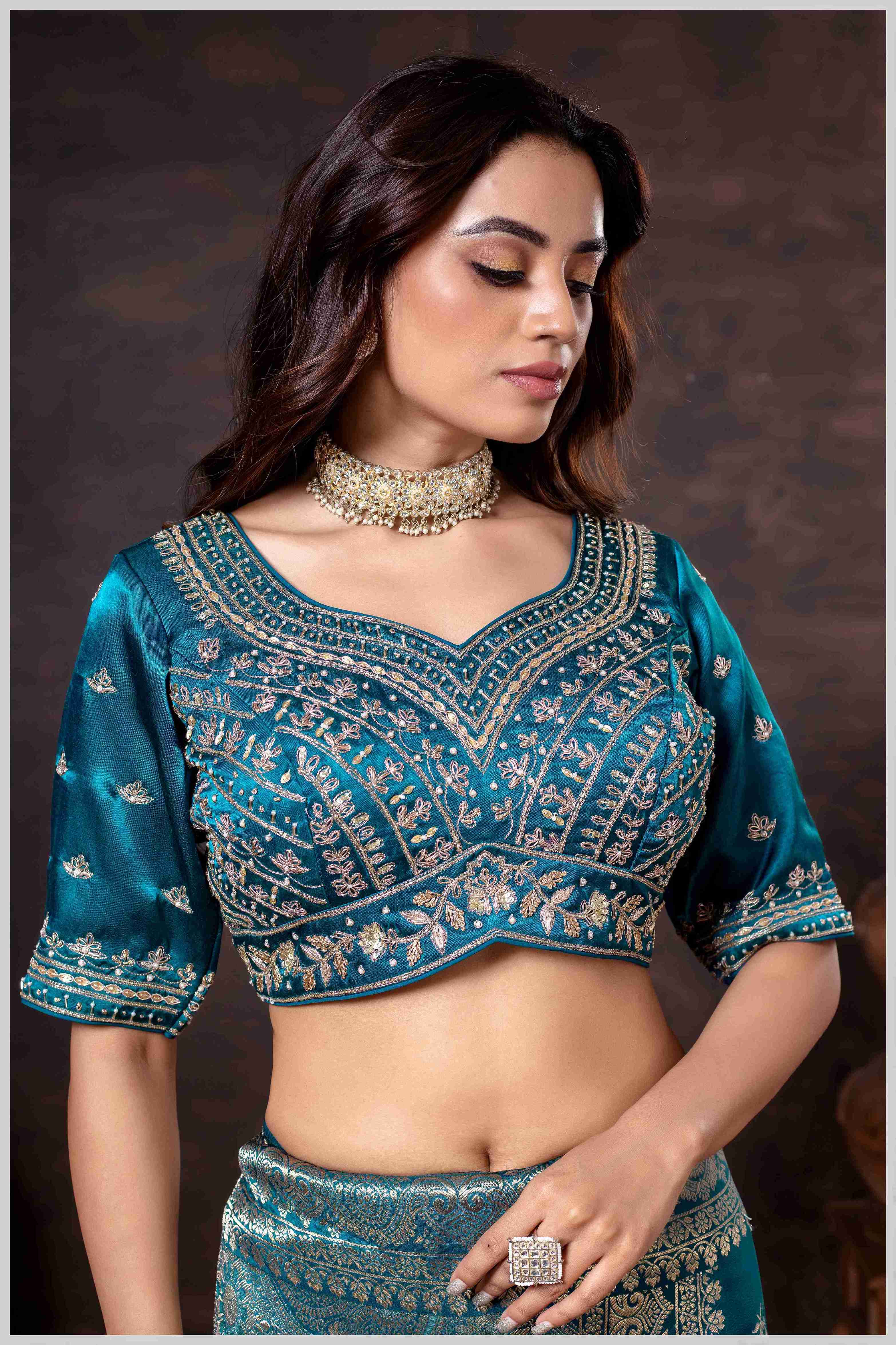 Majestic Dark Rama Crepe Silk With Zari Woven Saree.