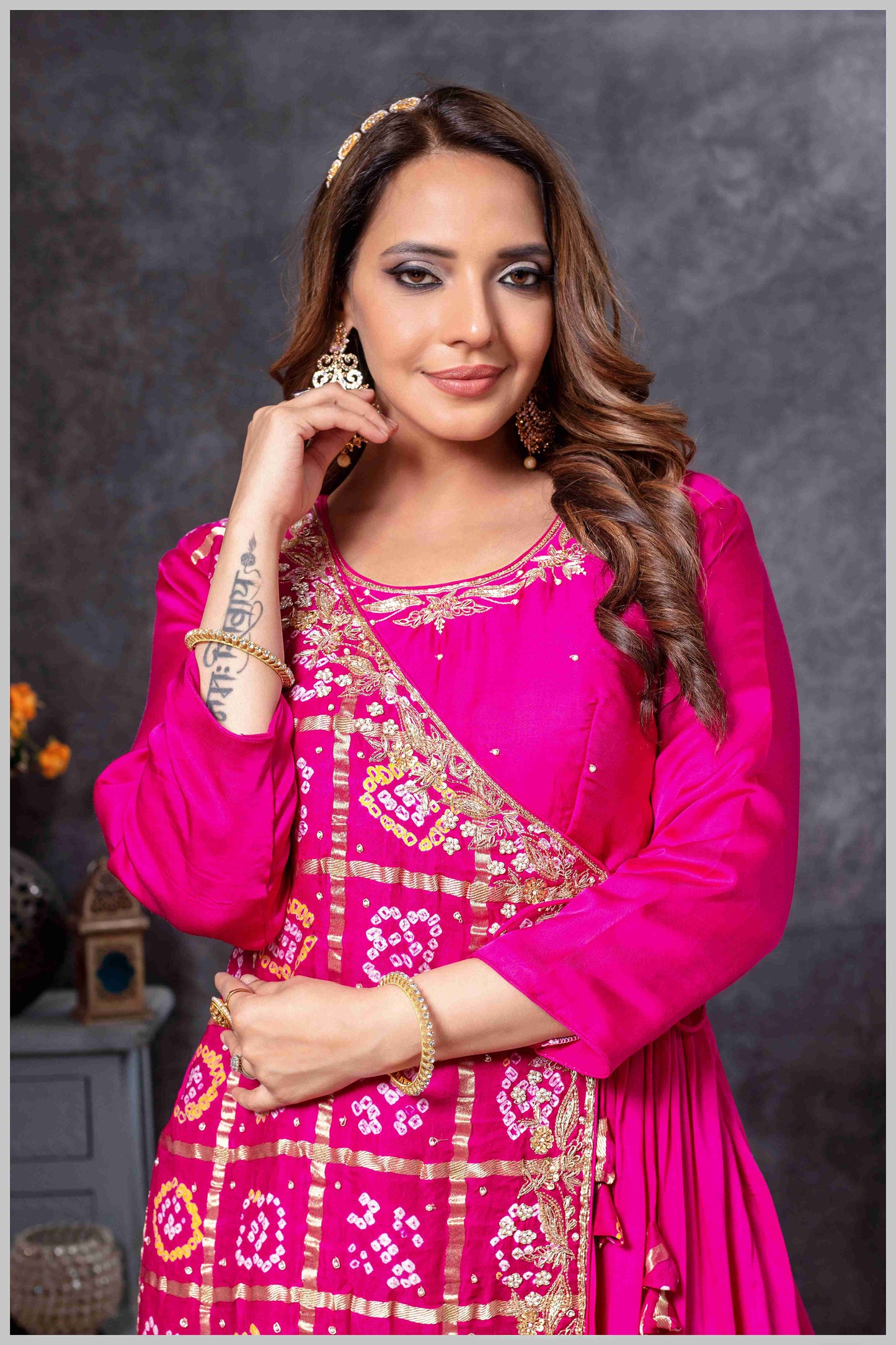 Pink Gown with Embroidered Banarasi Jacket