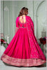 Dark Pink Chinon/Daman Gazi Anarkali Gown with Hand Embroidery