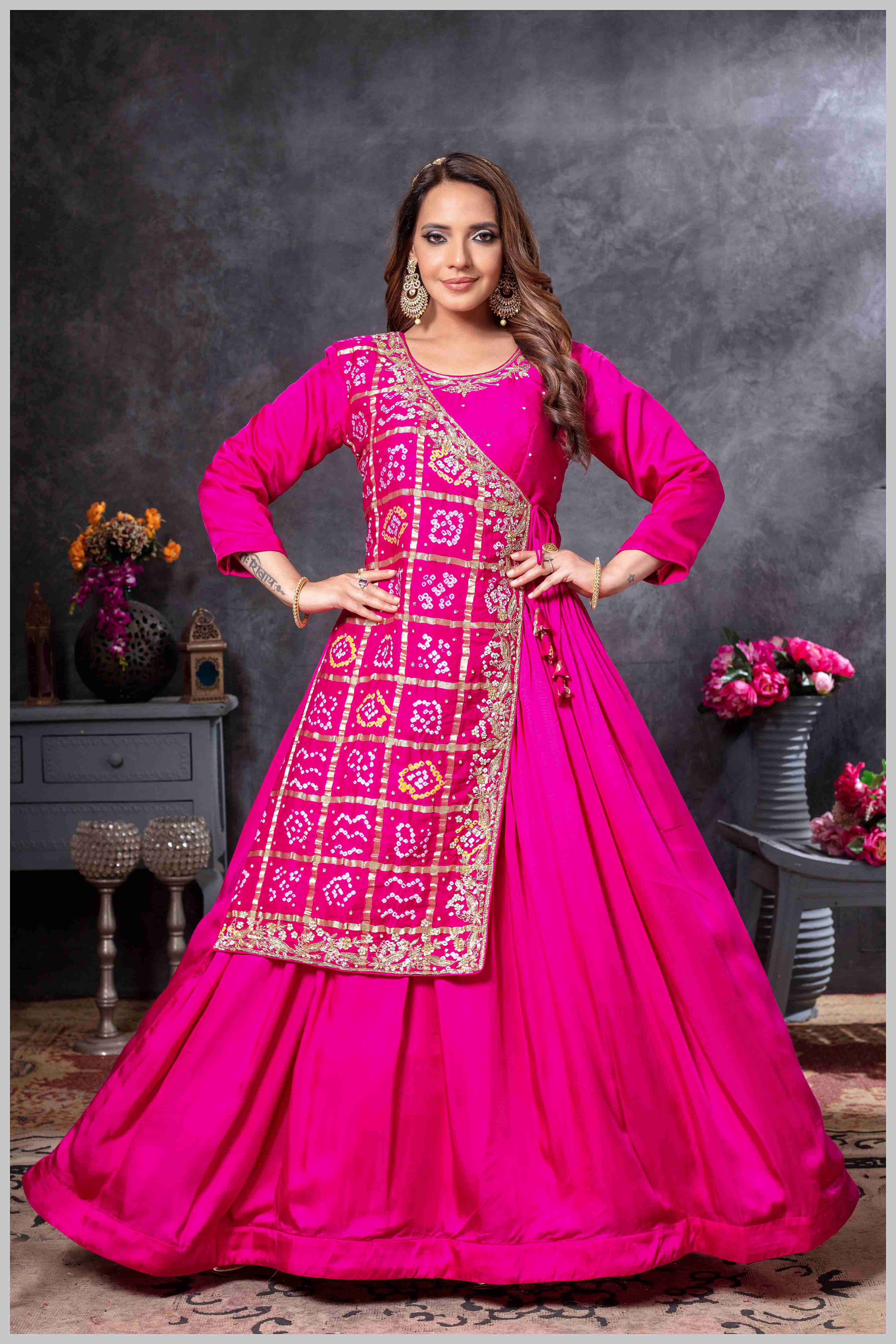 Pink Gown with Embroidered Banarasi Jacket