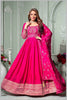 Dark Pink Chinon/Daman Gazi Anarkali Gown with Hand Embroidery