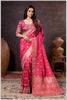 Charming Peach Banarasi Silk Saree with Embroidered Designer Blouse.