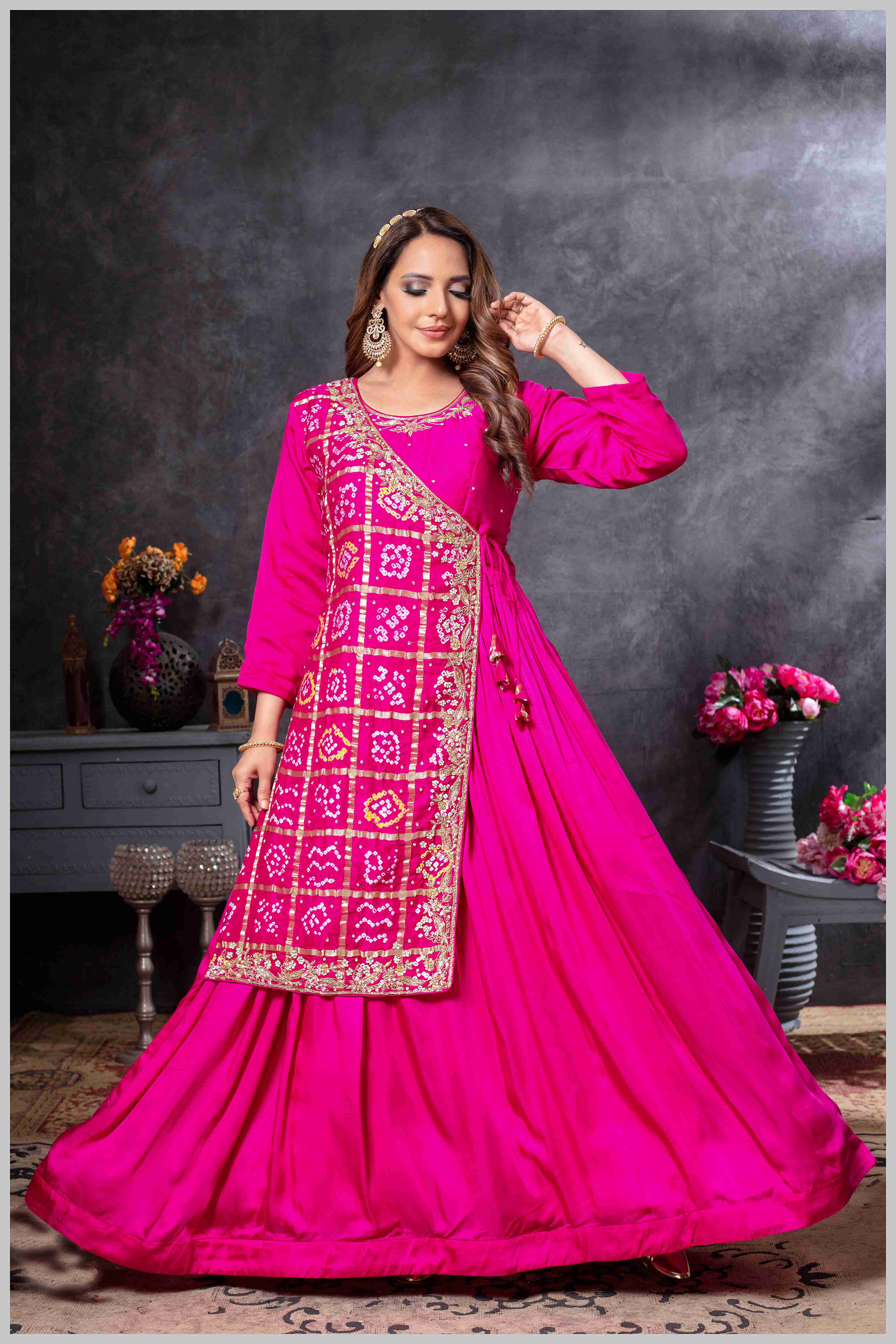 Pink Gown with Embroidered Banarasi Jacket