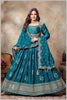Teal Blue Banarasi Silk Anarkali Gown with Sequin Embroidery Dupatta