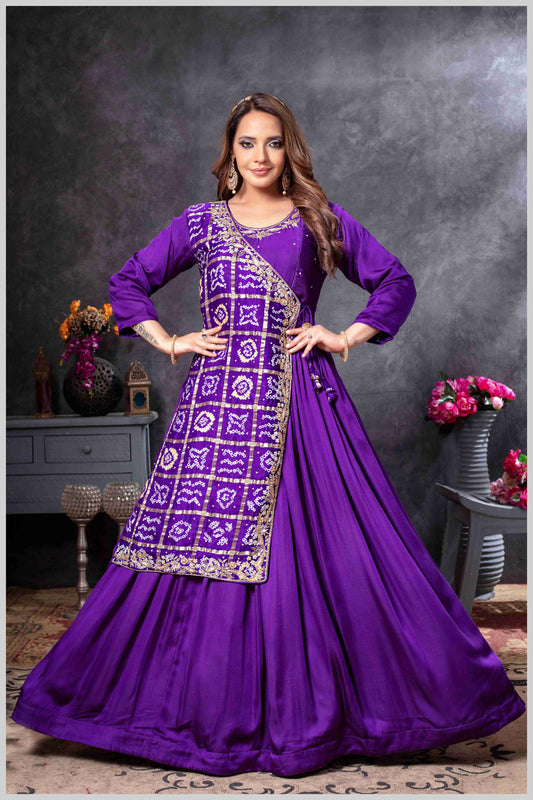 Purple Gown with Embroidered Banarasi Jacket