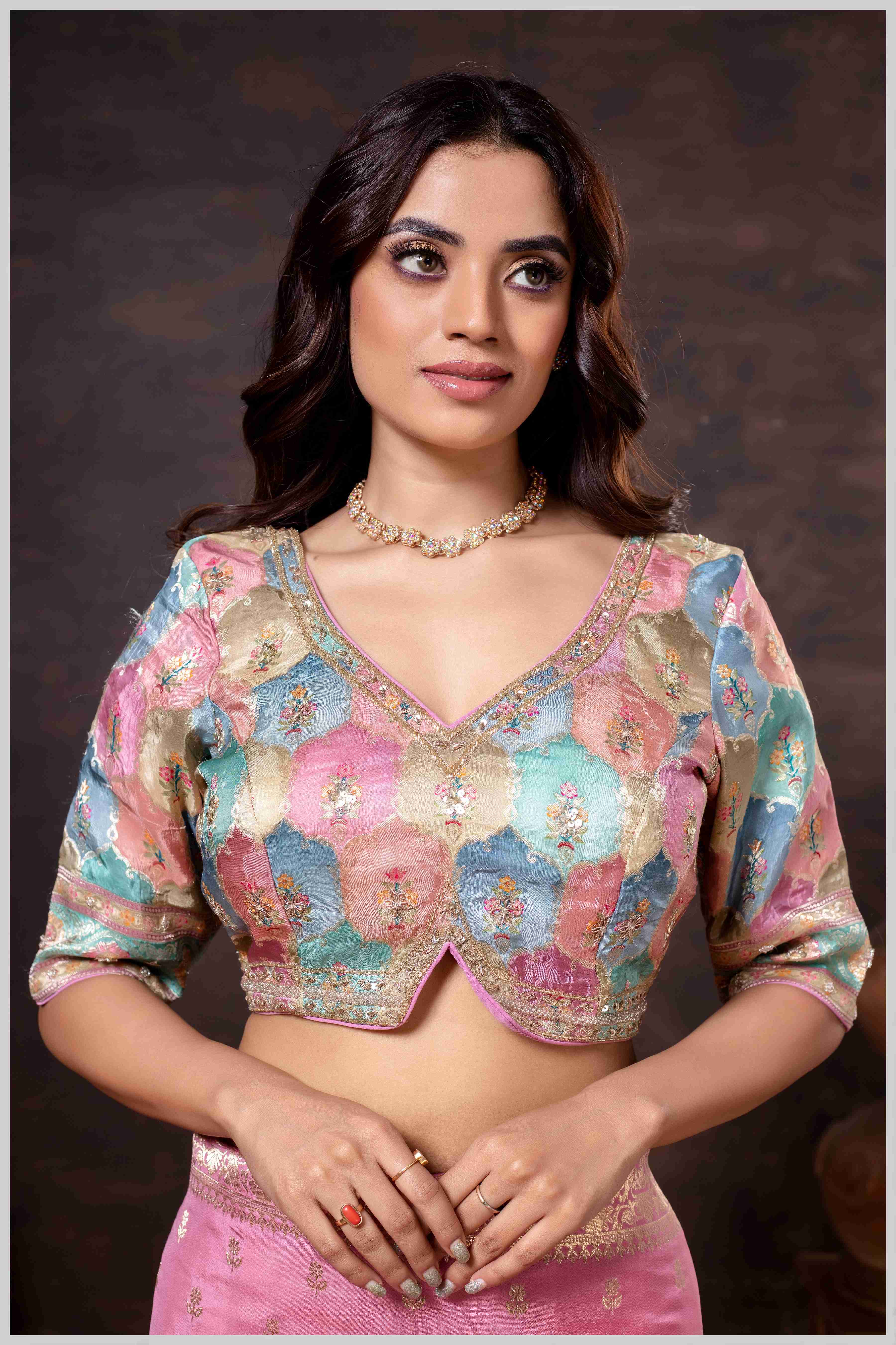 Ethereal Pink Crepe Silk Saree with Brocade Blouse & Zari Detailing