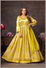 Yellow Beige Anarkali with Rani Pink Dupatta
