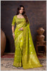 Regal Mehendi Zari Woven Silk Saree with Stitched Designer Blouse.