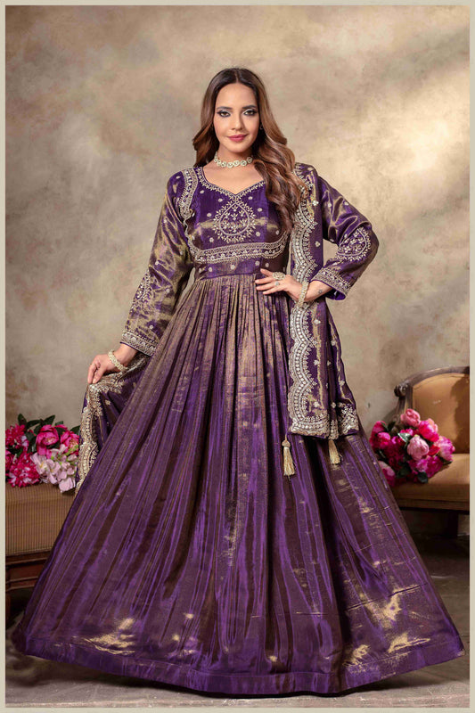 Royal Purple Gown with Zari and Dupatta