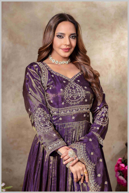 Royal Purple Gown with Zari and Dupatta