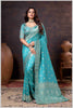 Charming Turquoise Banarasi Silk Saree with Embroidered Designer Blouse