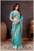 Charming Turquoise Banarasi Silk Saree with Embroidered Designer Blouse