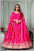 Dark Rani Pink Anarkali with Antique Gold Brocade Dupatta