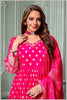 Dark Rani Pink Anarkali with Antique Gold Brocade Dupatta