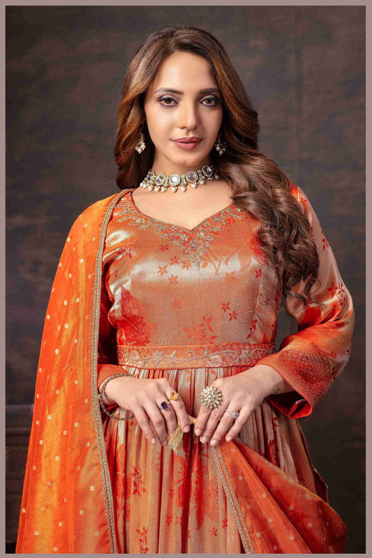 Rust Beige Anarkali with Rani PinkĀ Dupatta