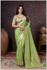 Ethereal Mahendi Crepe Silk Saree with Brocade Blouse & Zari Detailing