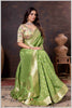Ethereal Mahendi Crepe Silk Saree with Brocade Blouse & Zari Detailing