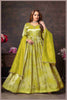 Mehendi Beige Anarkali with Rani Pink Dupatta