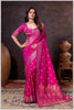 Charming Rani Pink Banarasi Silk Saree with Embroidered Designer Blouse.