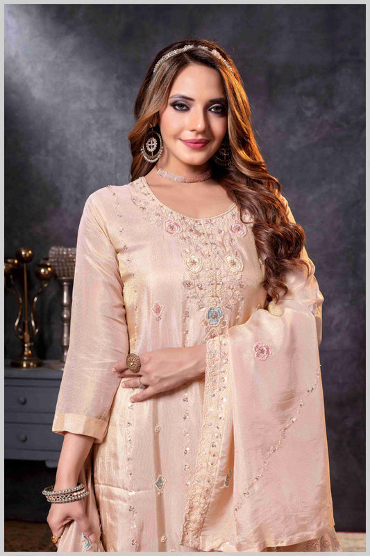 BabyPink Plazo Set with Pastel Floral & Mirror Embroidery