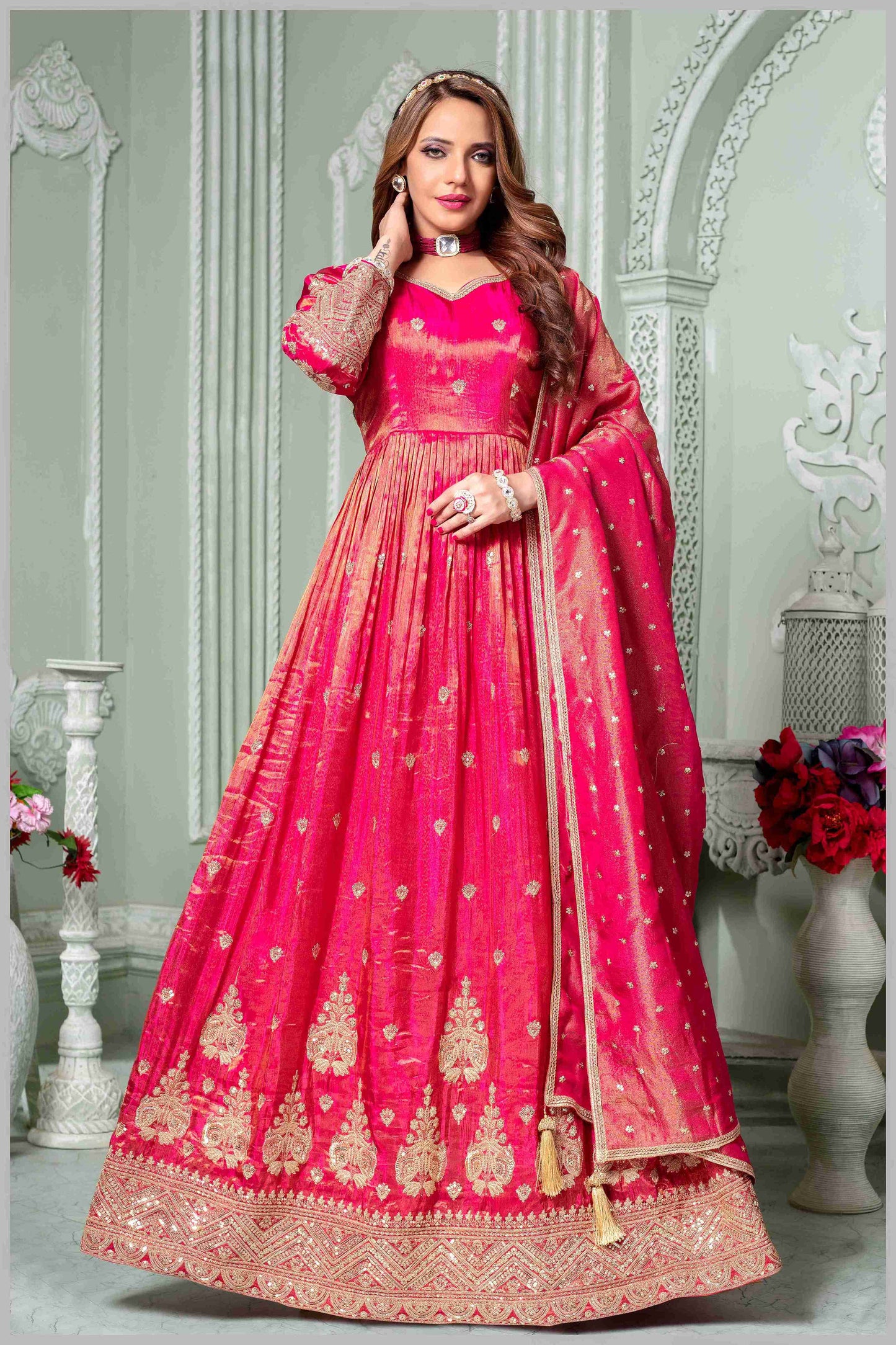 Elegant Pink Anarkali Suit with Embroidered Detailing