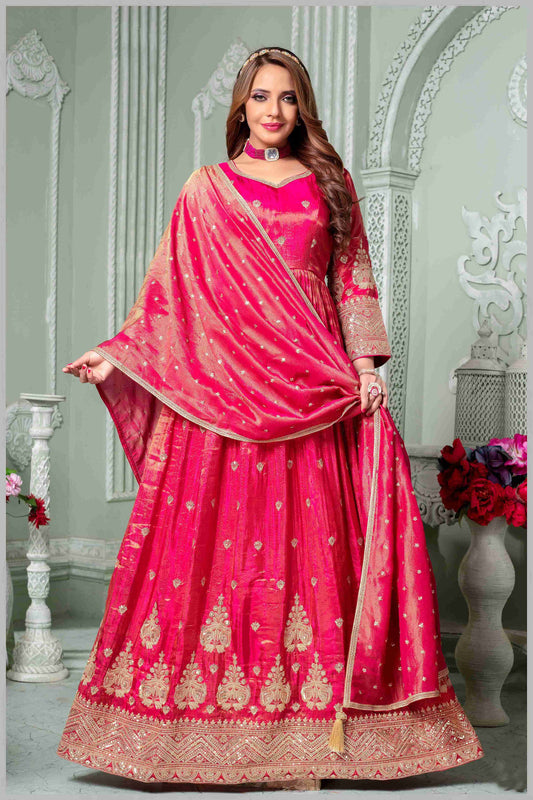 Elegant Pink Anarkali Suit with Embroidered Detailing