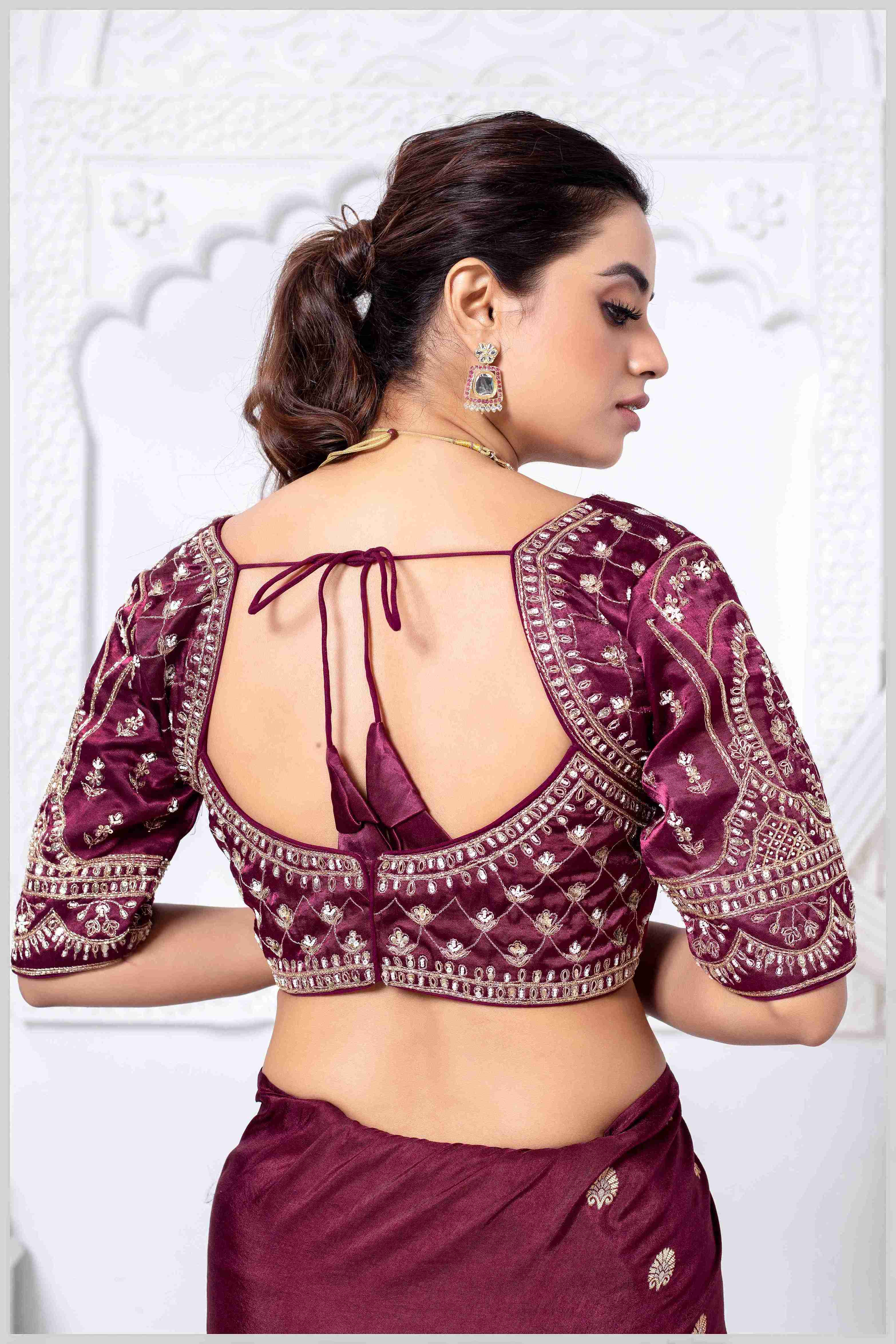 Charming Maroon Banarasi Silk Saree with Embroidered Designer Blouse.