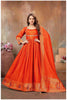 Rust Silk Anarkali Gown with Gujarati Motif Embroidery