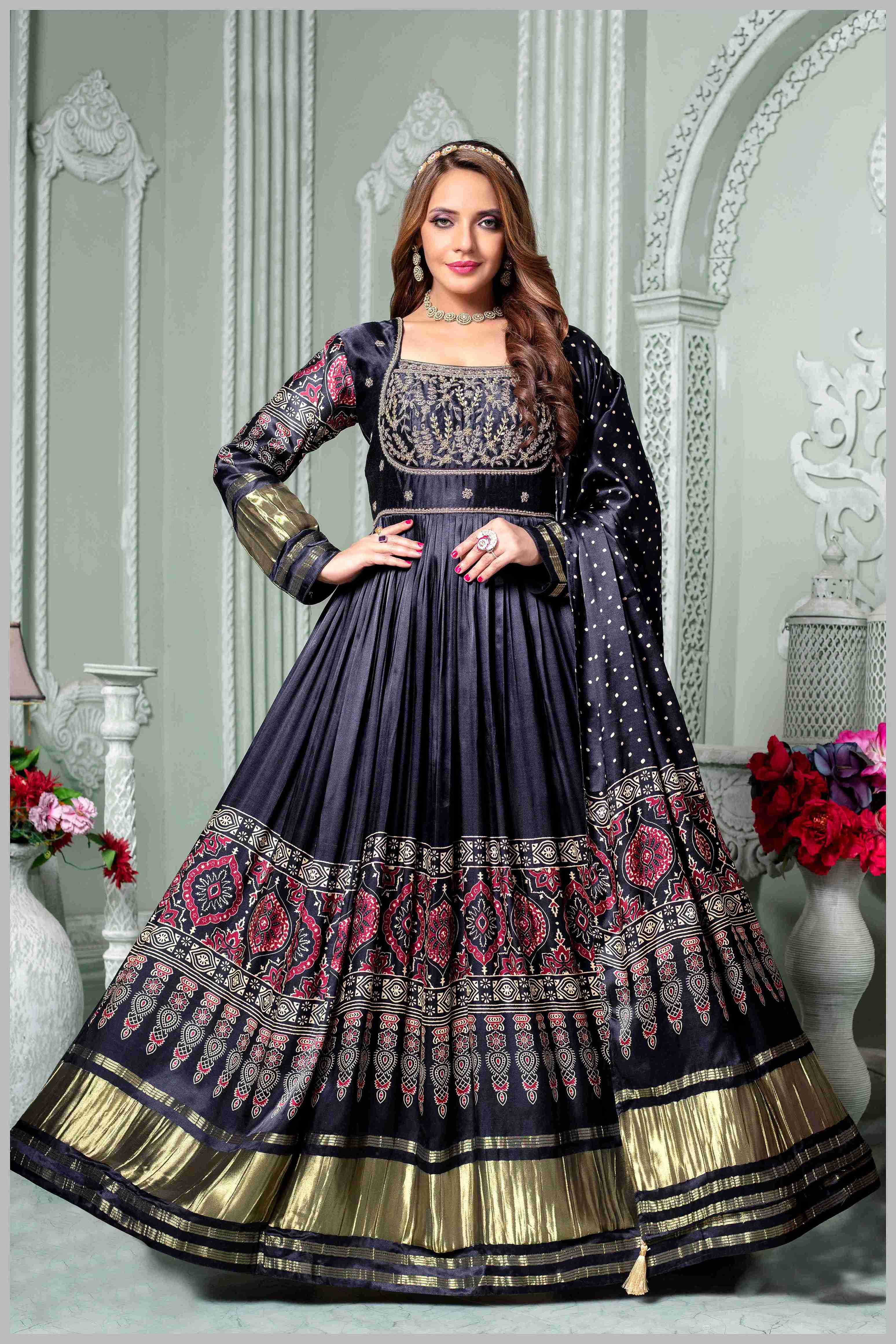 Majestic Black Anarkali Gown with Traditional Detailing