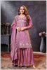 Mauve Plazo Set with Pastel Floral & Mirror Embroidery