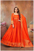 Rust Silk Anarkali Gown with Gujarati Motif Embroidery