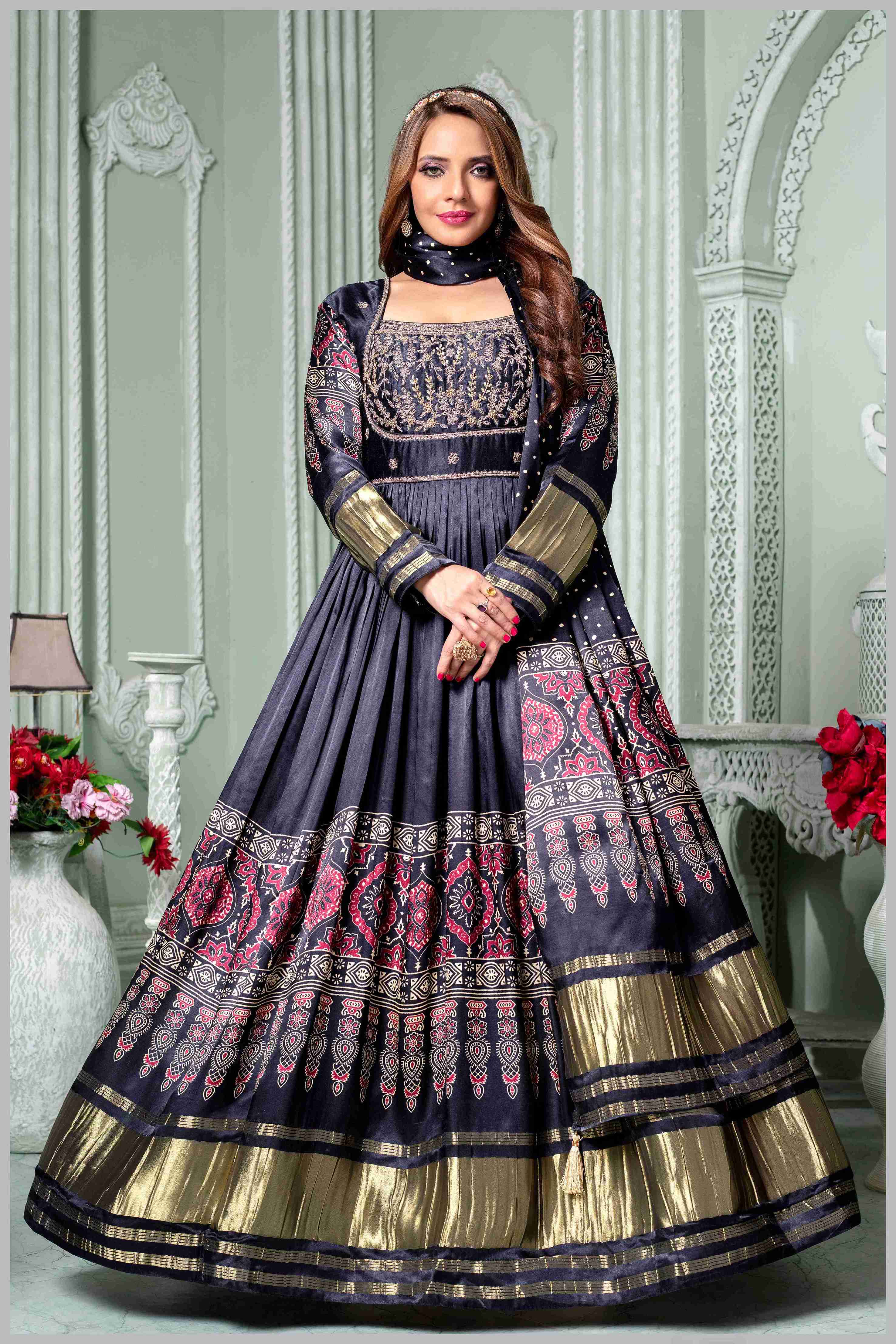 Majestic Black Anarkali Gown with Traditional Detailing