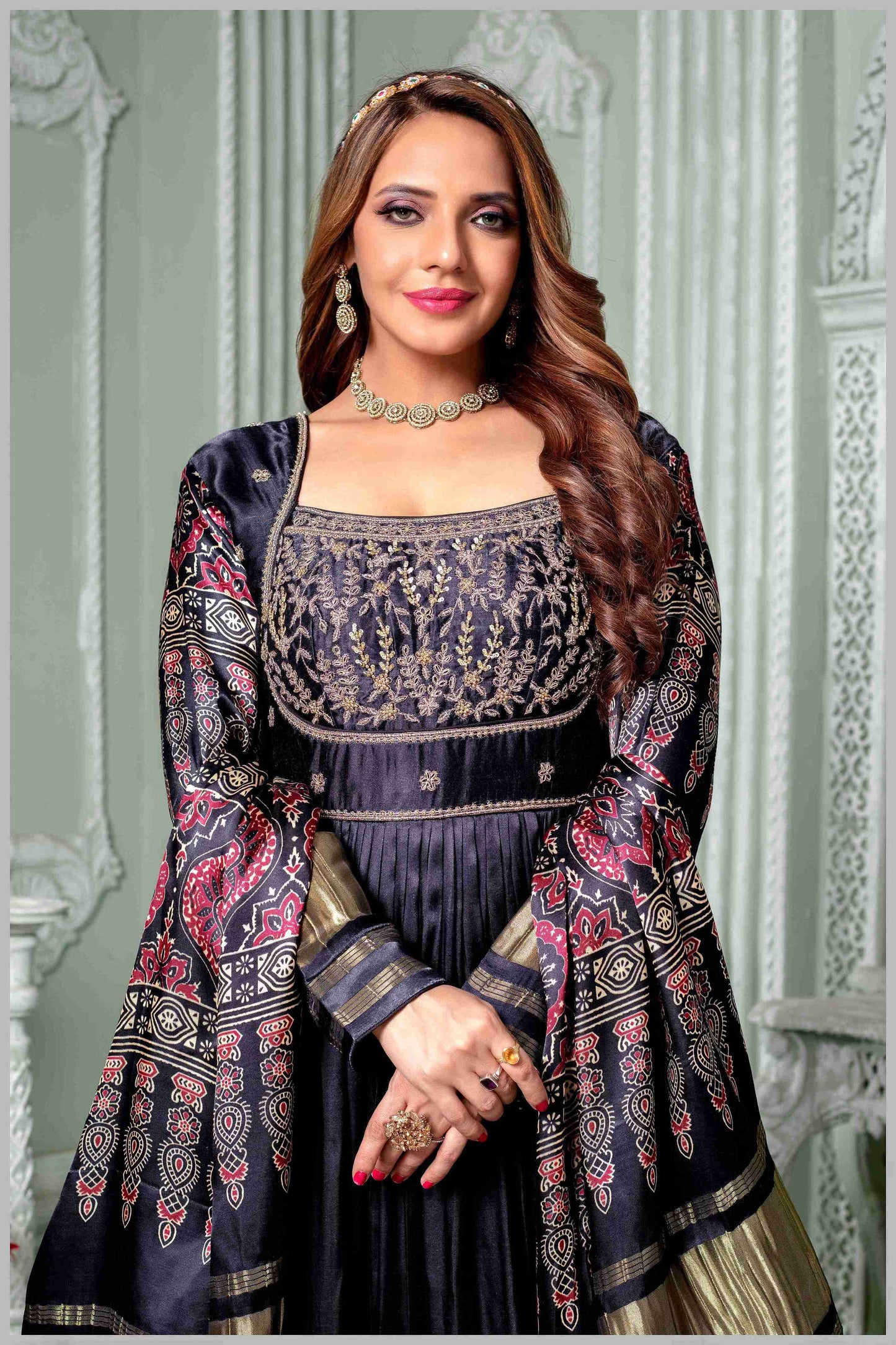 Majestic Black Anarkali Gown with Traditional Detailing