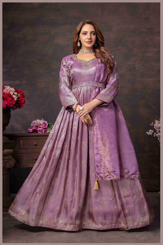 Mauve Tissue Anarkali Gown