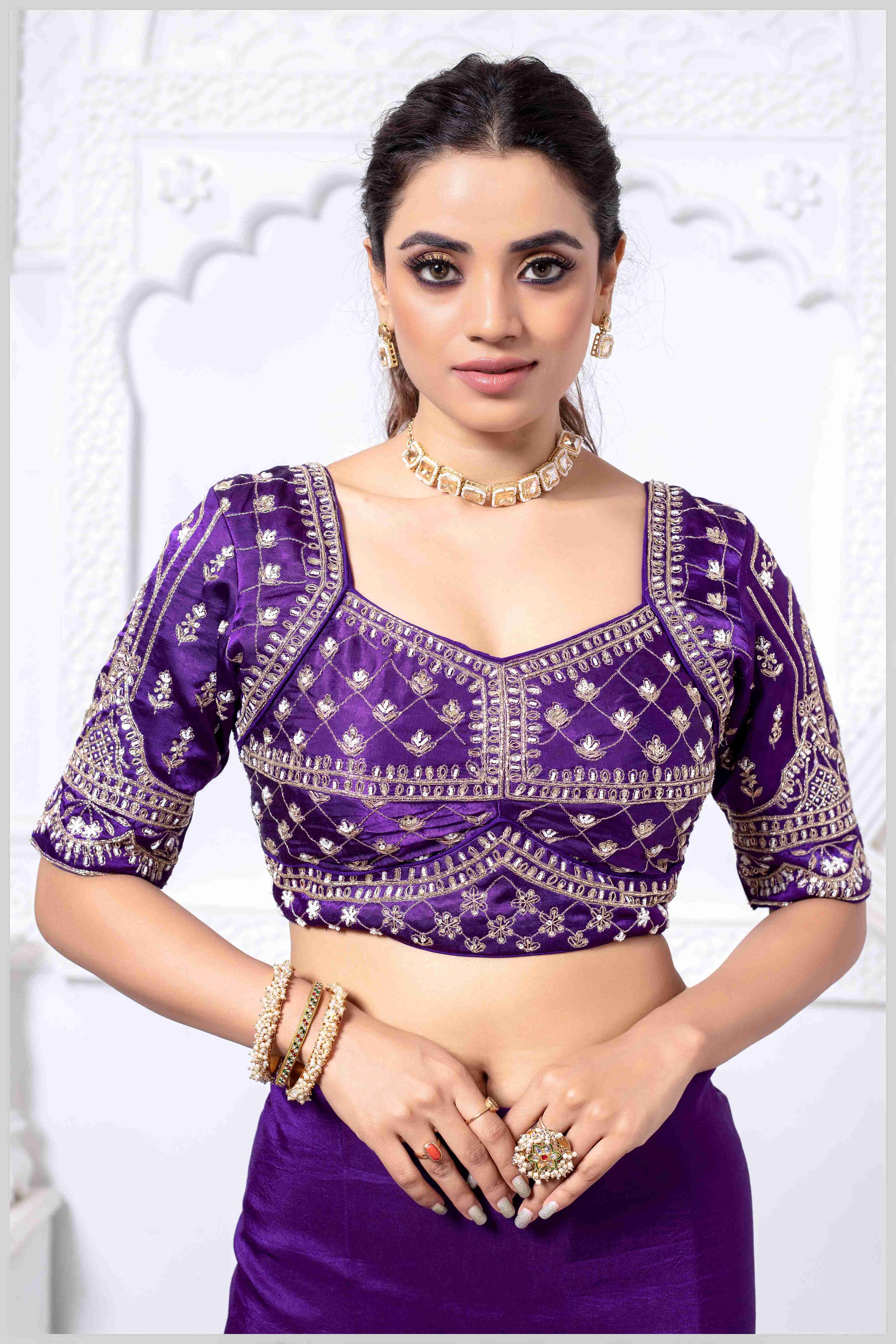 Charming Purple Banarasi Silk Saree with Embroidered Designer Blouse.