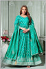 Aqua Blue Anarkali with Antique Gold Brocade Dupatta