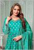 Aqua Blue Anarkali with Antique Gold Brocade Dupatta