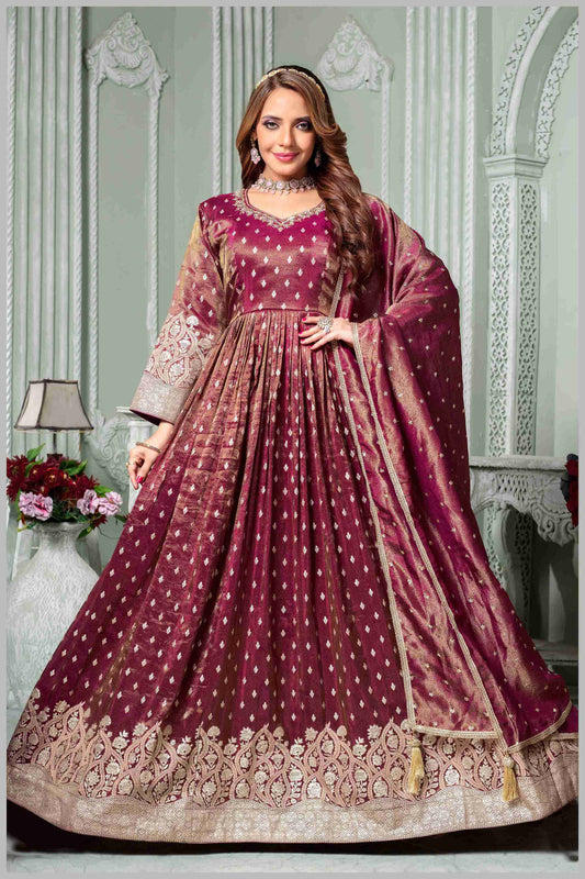 Radiate Grace in This Timeless Magenta Tissue Silk Anarkali Gown